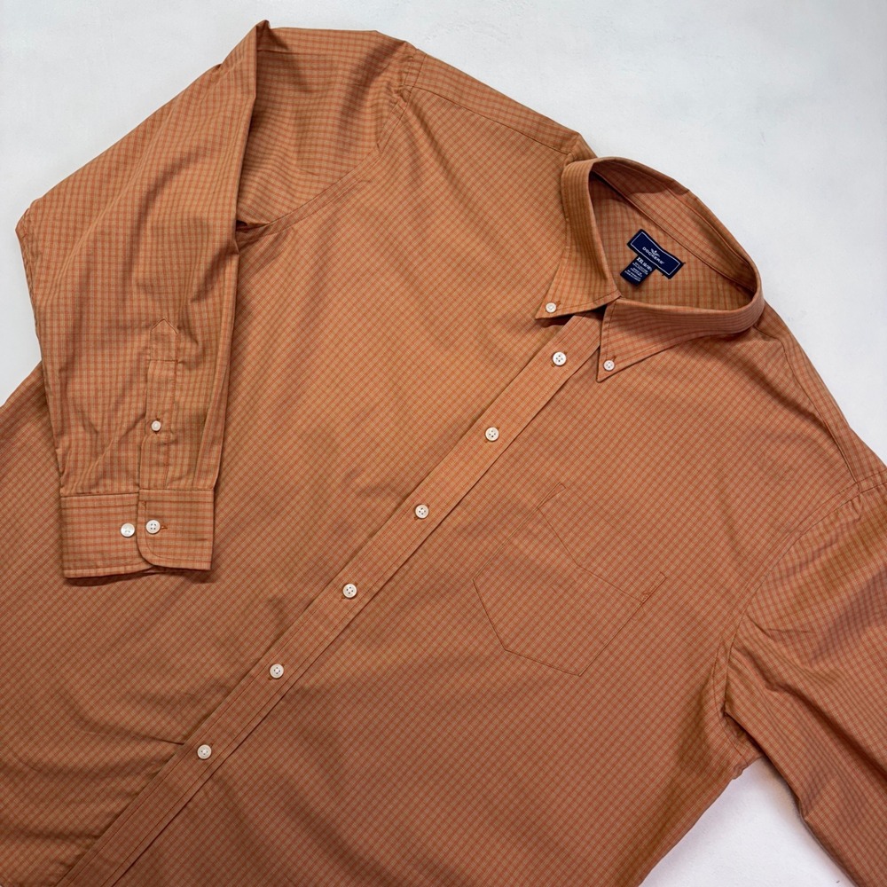 Dockers XXL Orange Plaid Button‎ Down Long Sleeve Wrinkle Free Shirt
